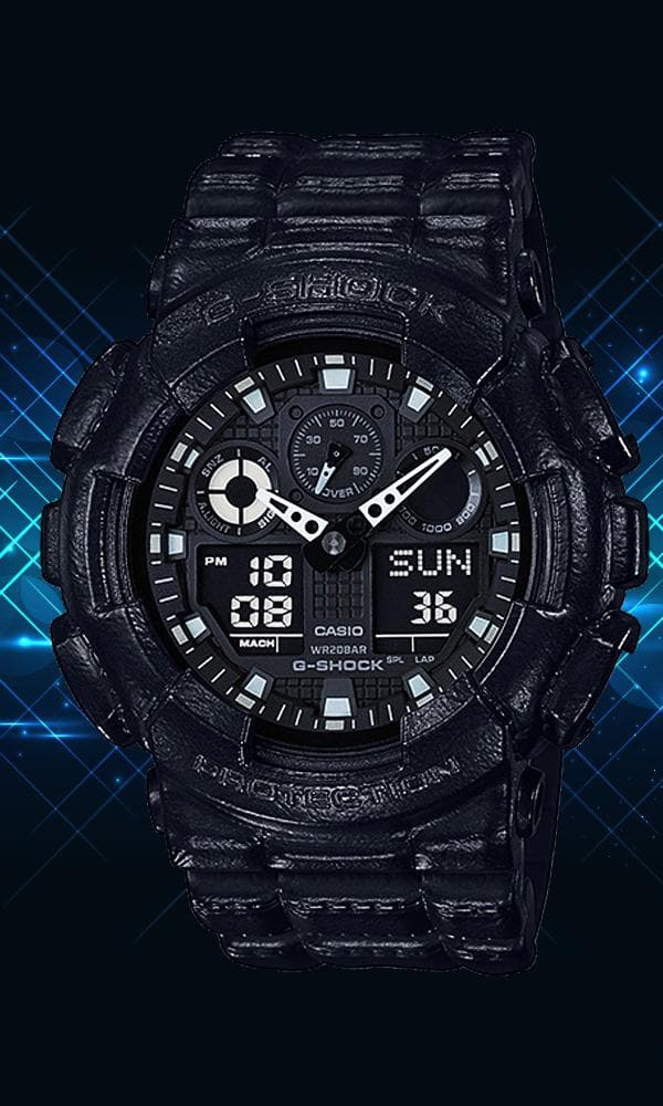Casio G-Shock Black Out Leather Texture Series Anadigi Black Watch GA100BT-1ADR - Diligence1International