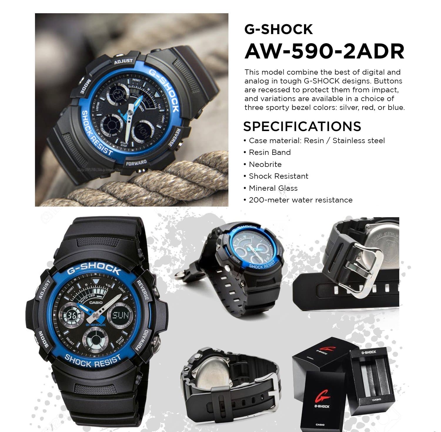 Casio G-Shock Standard Analog-Digital Black x Blue Watch AW591-2ADR - Diligence1International