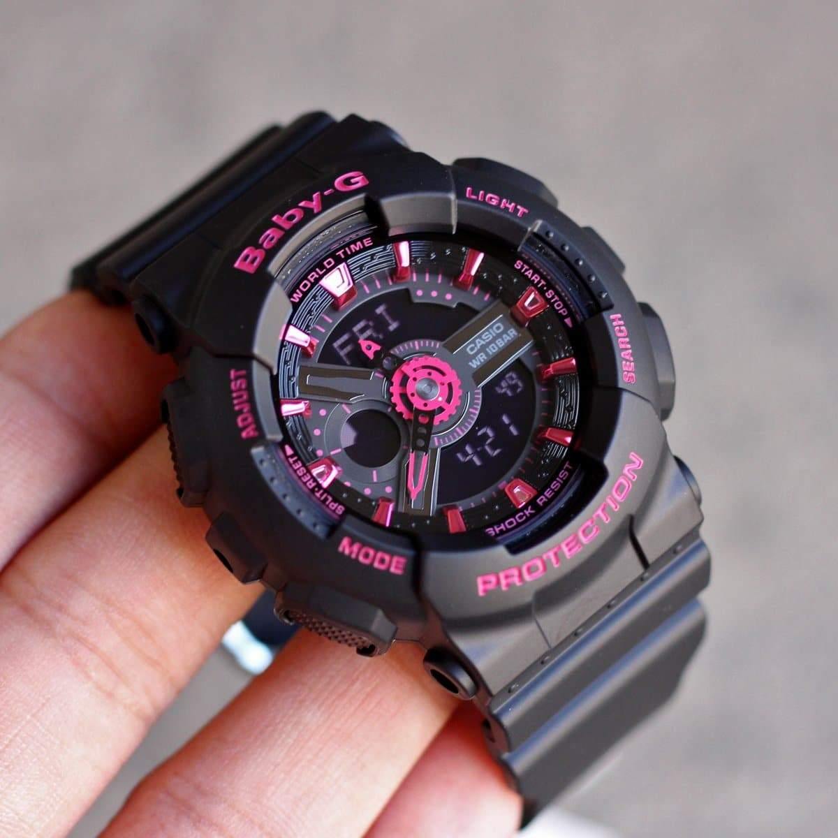 Casio Baby-G Neon Colors Anadigi Black x Pink Accents Watch BA111-1ADR - Diligence1International