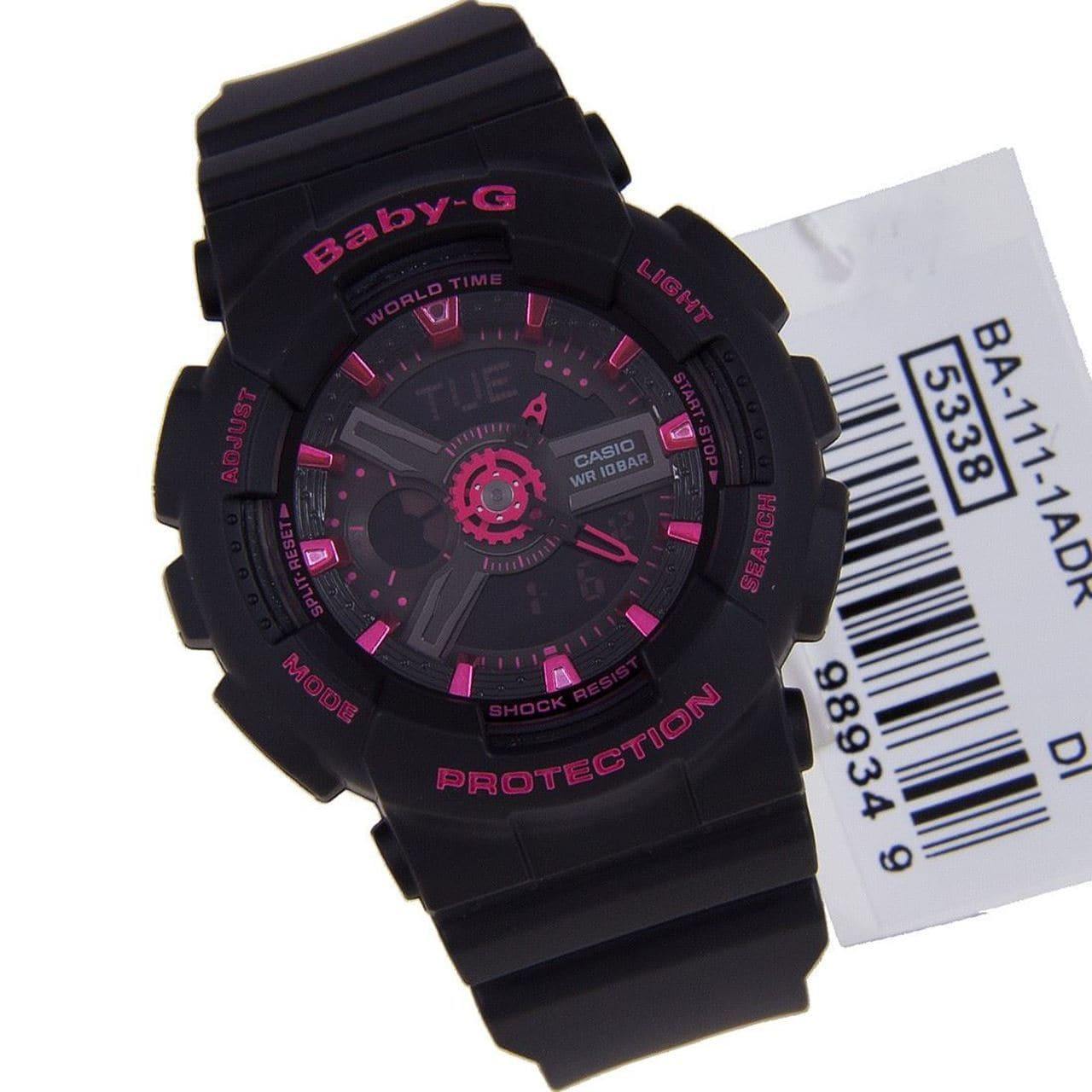 Casio Baby-G Neon Colors Anadigi Black x Pink Accents Watch BA111-1ADR - Diligence1International