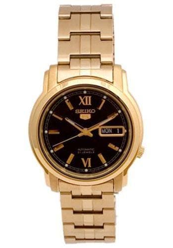 Seiko 5 Classic Mens Size Black Dial Gold Plated Stainless Steel Strap Watch SNKK86K1 - Diligence1International