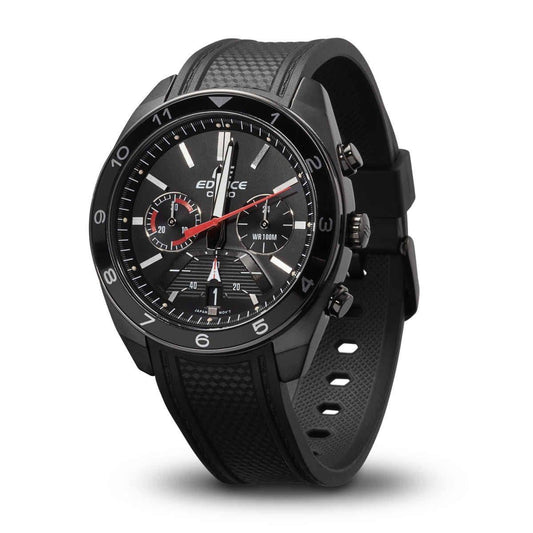 Casio Edifice Retrograde Chronograph All Black Men's PVD Rubber Strap Watch EFV-590PB-1AV - Diligence1International