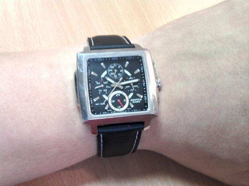Casio Edifice Rectangle Black Dial Men's Tough Leather Strap Watch EF-324L-1AV - Diligence1International