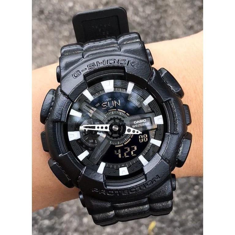 Casio G-Shock Black Out Leather Texture Series Anadigi Black Watch GA110BT-1ADR - Diligence1International