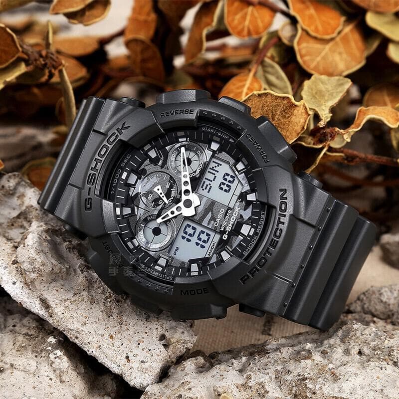 Casio G-Shock Military Grey Camo Camouflage Print Dial Black Watch GA100CF-8ADR - Diligence1International