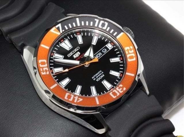 Seiko 5 Sports 100M Black Dial Orange Bezel Men's Rubber Strap Watch SRPC59K1 - Diligence1International