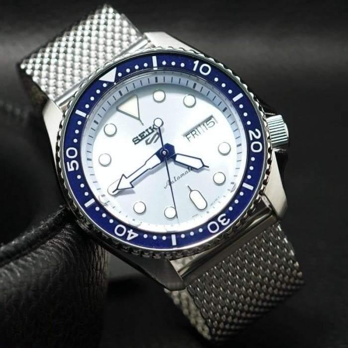 NEW Seiko 5 Sports 100M Automatic Men's Stainless Mesh Strap Watch Blue Bezel Dial SRPE77K1 - Diligence1International
