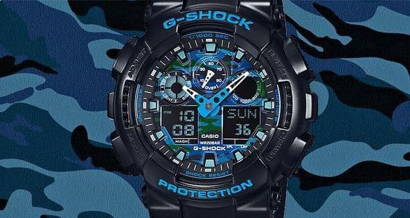Casio G-Shock Military Blue Camo Camouflage Print Dial Watch GA100CB-1ADR - Diligence1International