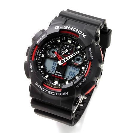Casio G-Shock Analog-Digital Black x Red Accents Watch GA100-1A4DR