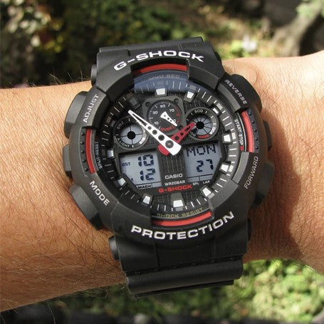 Casio G-Shock Analog-Digital Black x Red Accents Watch GA100-1A4DR