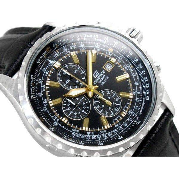 Casio Edifice Aviator Chronograph Black Dial Men's Leather Strap Watch EF-527L-1AV - Diligence1International