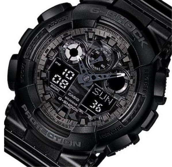 Casio G-Shock Military All Black Stealth Camo Print Dial Watch GA100CF-1ADR
