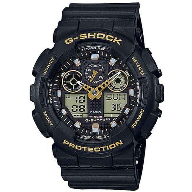 Casio G-Shock Analog-Digital Black x Gold Accents Watch GA100GBX-1A9DR