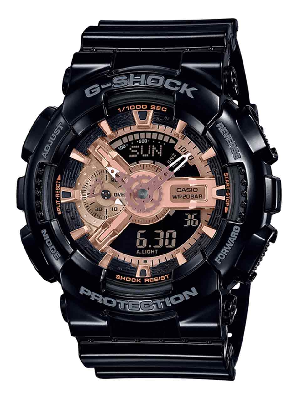 Casio G-Shock X-Large Series Anadigi Rose Gold Dial Glossy Black Watch GA100GBX-1A4DR - Diligence1International