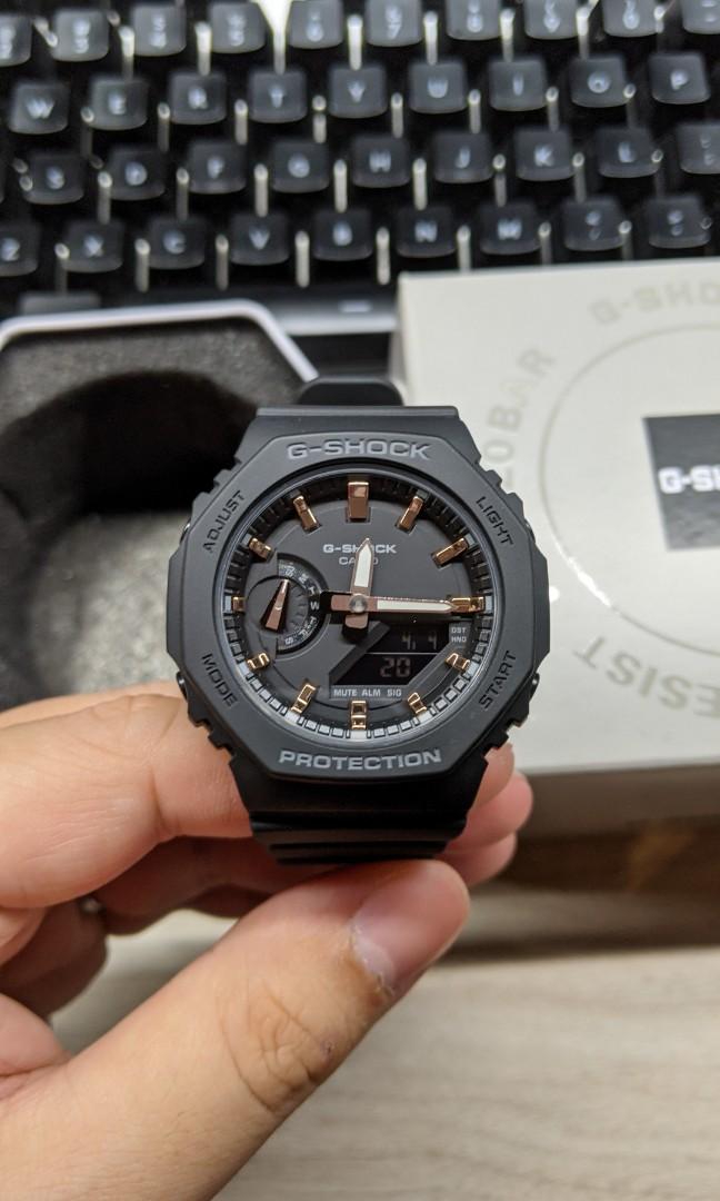 Casio G-Shock Carbon Core Guard Black x Rose Gold Accents AP CasiOak Ladies' Watch GMAS2100-1ADR