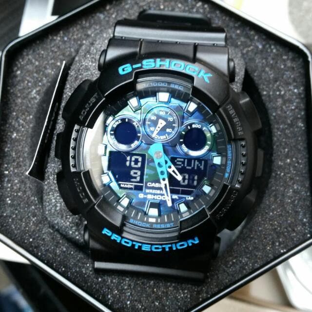 Casio G-Shock Military Blue Camo Camouflage Print Dial Watch GA100CB-1ADR - Diligence1International