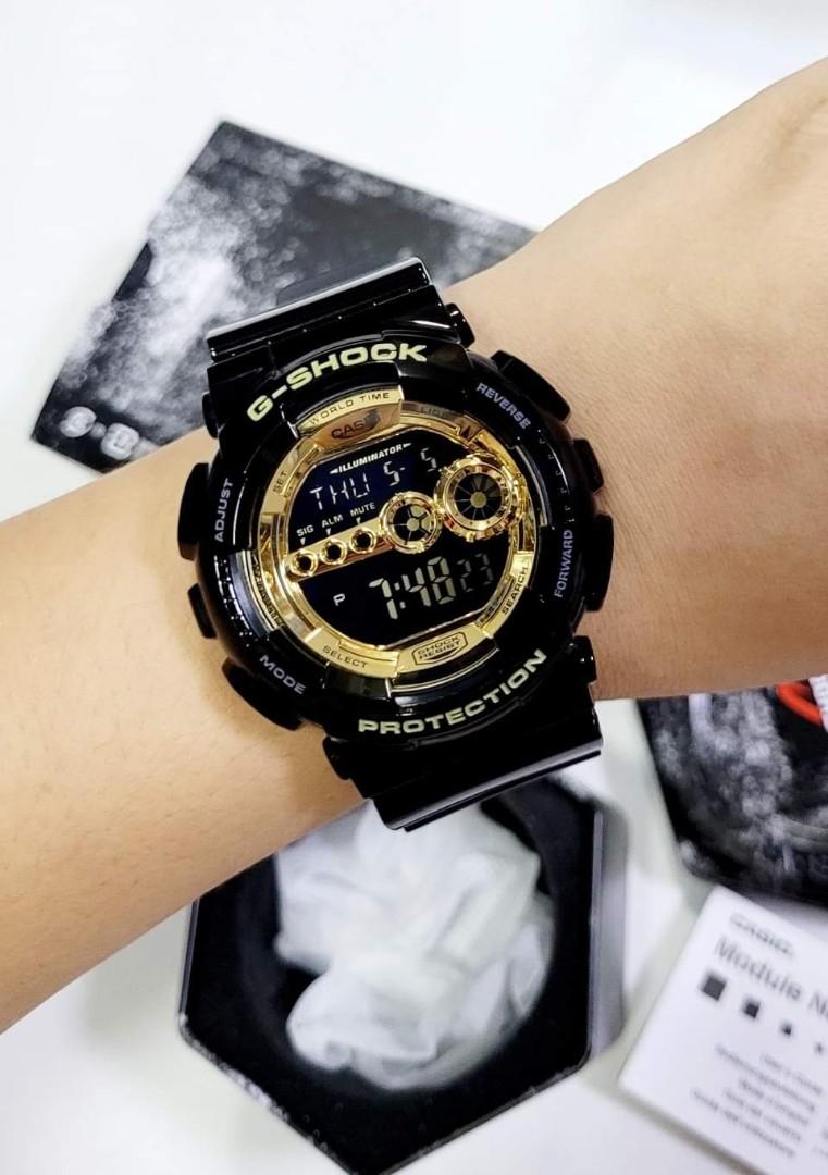 Casio G-Shock Big Case Digital Black x Gold Dial Watch GD100GB-1DR