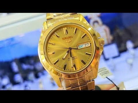 Seiko 5 Classic Mens Size Gold Dial & Plated Stainless Steel Strap Watch SNKK98K1 - Diligence1International