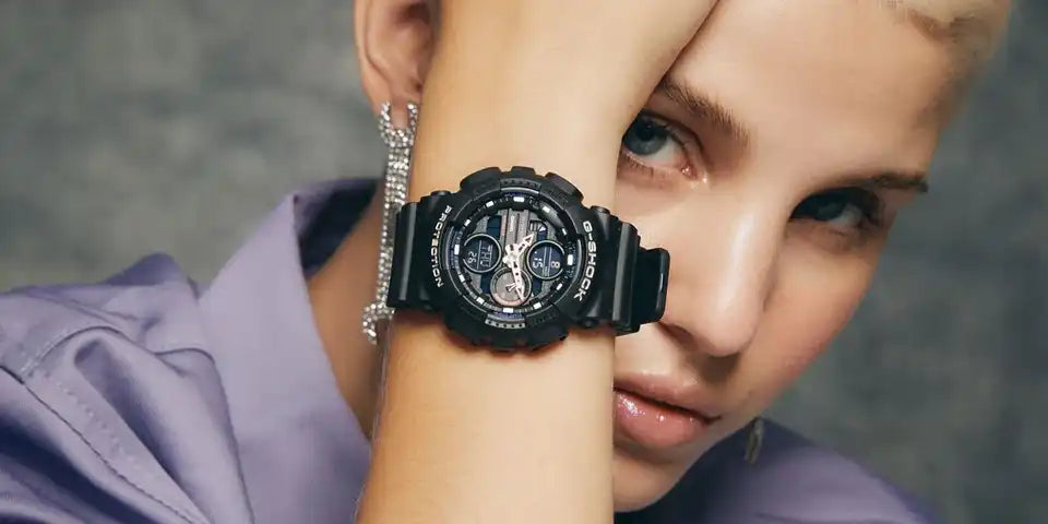 Casio G-Shock Sneaker S Series Analog-Digital Black x Gold Accents Ladies' Watch GMAS140M-1ADR