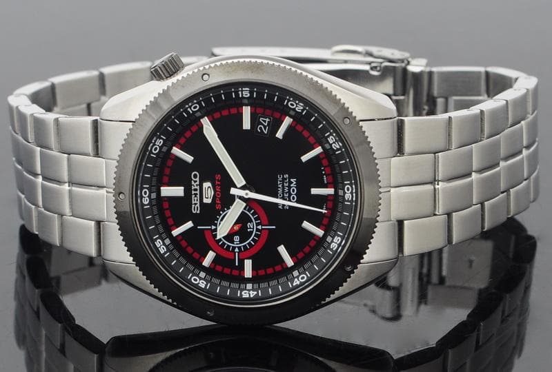 Seiko 5 Sports 100M 24 Hour Sub-Dial Red Men's Stainless Steel Strap Watch SSA069K1 - Diligence1International