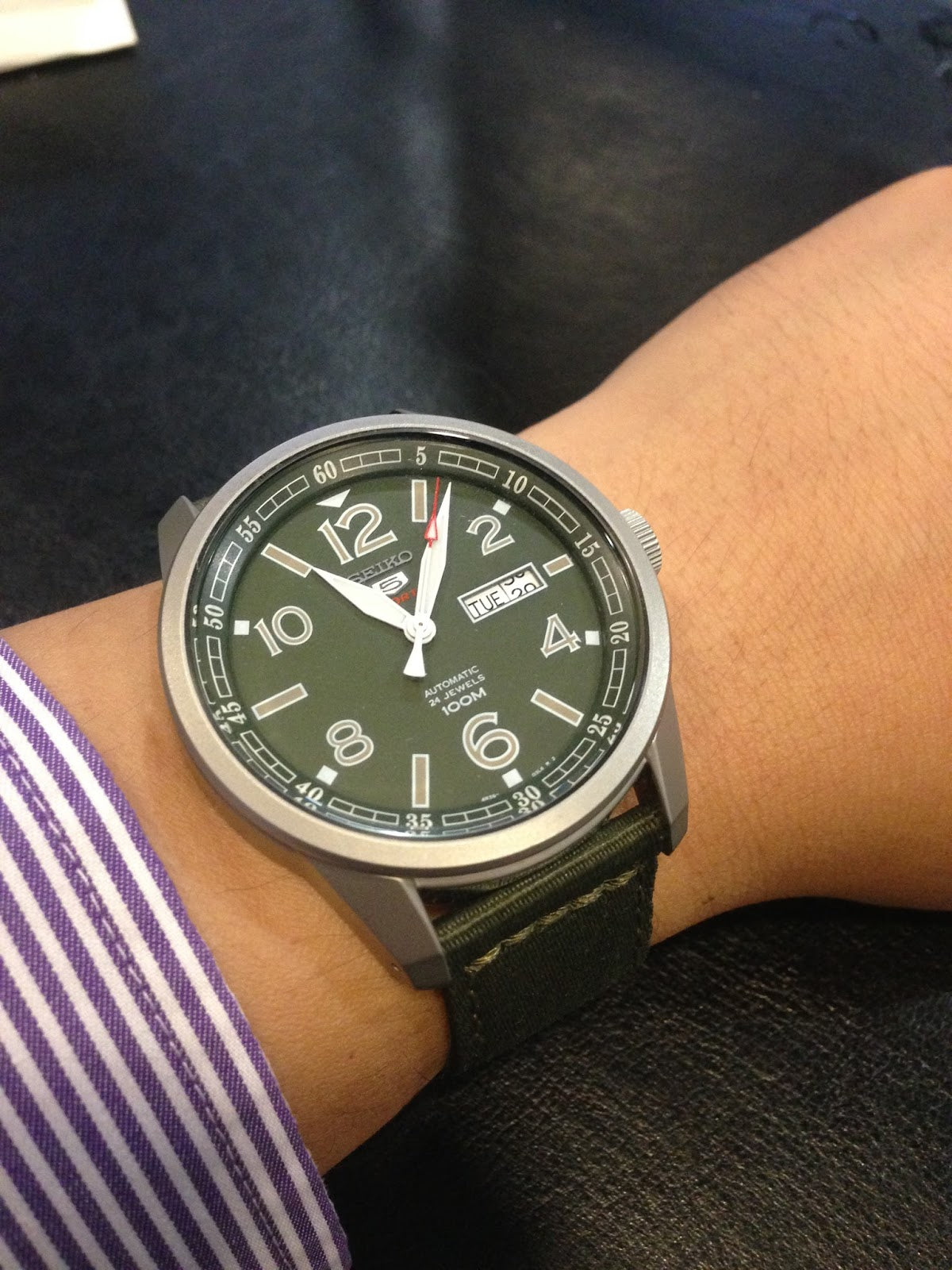 Seiko 5 Sports Military 100M Automatic Men's Watch Green Nylon Strap SRP621K1