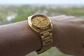 Seiko 5 Classic Gold Dial Couple's Gold Plated Stainless Steel Watch Set SNKL48K1+SYMK20K1 - Diligence1International