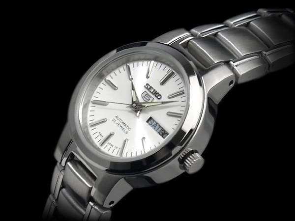 Seiko 5 Classic White Dial with Red Bar Couple's Stainless Steel Watch Set SNKK25K1+SYME39K1 - Diligence1International