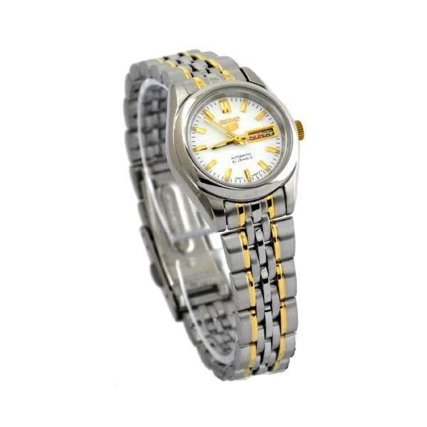 Seiko 5 Classic Ladies Size White Dial 2 Tone Gold Plated Stainless Steel Strap Watch SYMA35K1 - Diligence1International