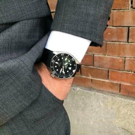 Seiko 5 Sports 100M Automatic Men's Leather Strap Watch Black Bezel Dial SRPD55K2