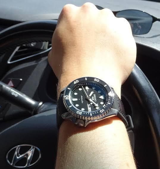 Seiko 5 Sports 100M Automatic Men's Leather Strap Watch Black Bezel Dial SRPD55K2