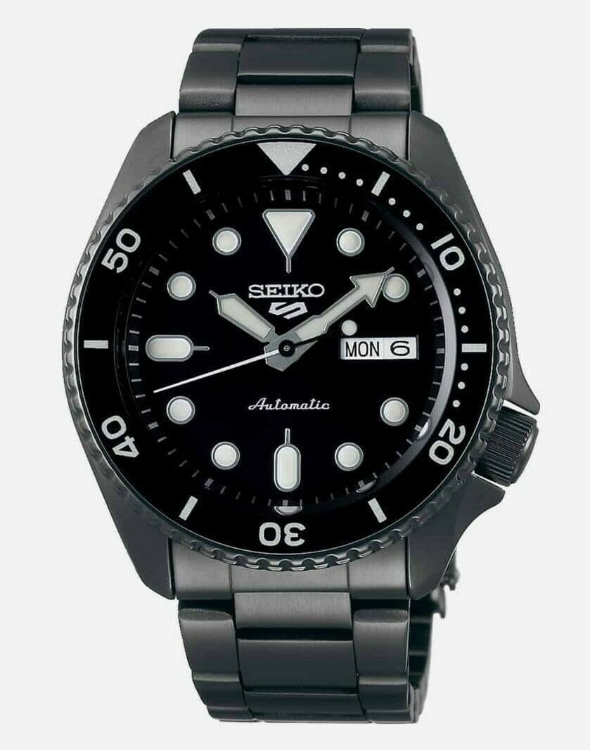 Seiko 5 Sports 100M Automatic Men's Watch Stealth All Black Bezel Dial Ion Plated SRPD65K1