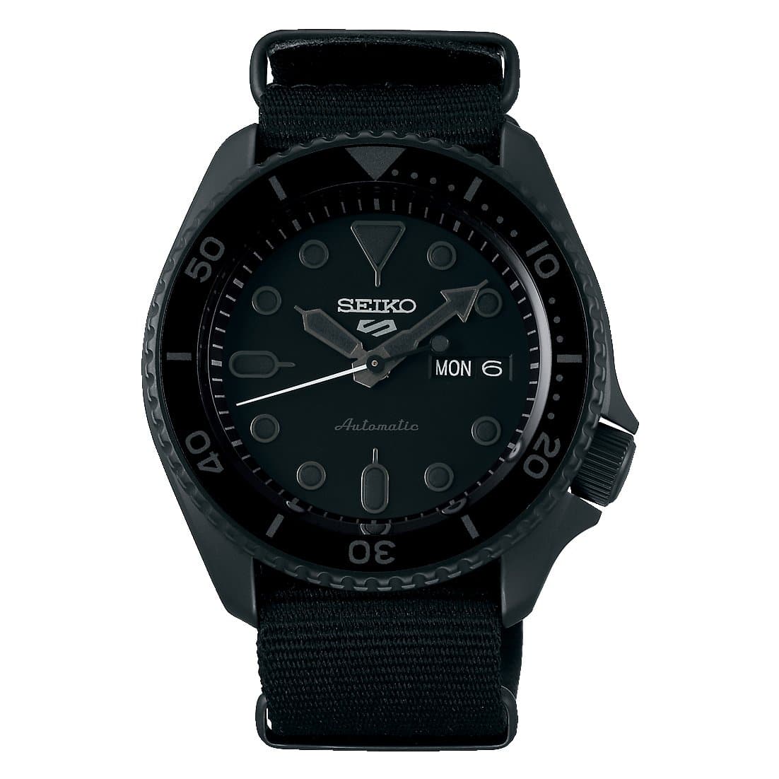 Seiko 5 Sports 100M Automatic Men's Watch Stealth All BLACK Nylon Strap SRPD79K1