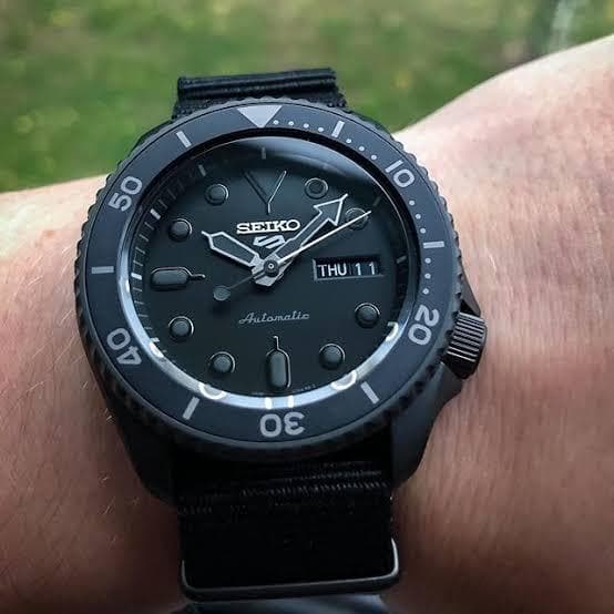 Seiko 5 Sports 100M Automatic Men's Watch Stealth All BLACK Nylon Strap SRPD79K1