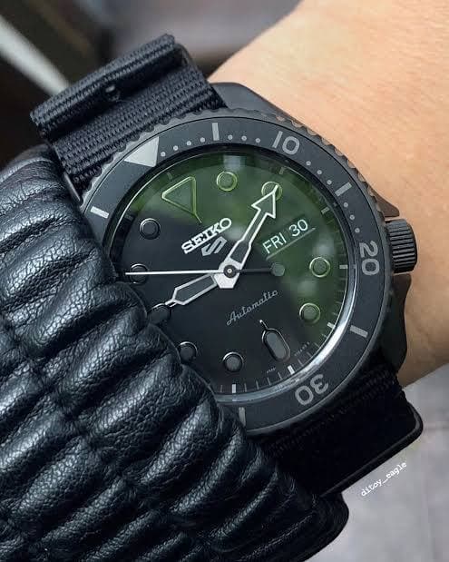 Seiko 5 Sports 100M Automatic Men's Watch Stealth All BLACK Nylon Strap SRPD79K1