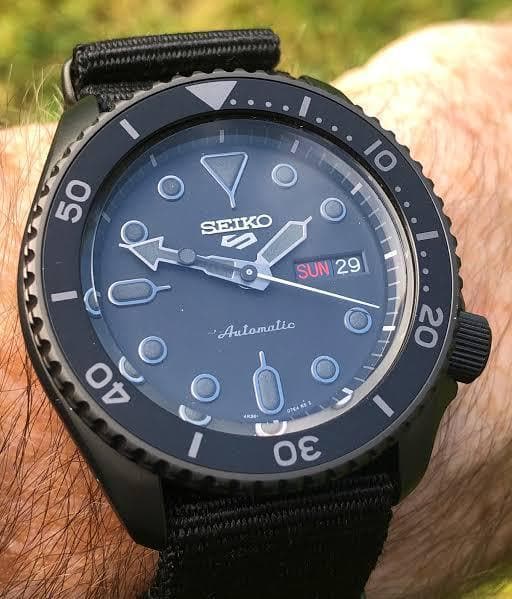 Seiko 5 Sports 100M Automatic Men's Watch Stealth All BLACK Nylon Strap SRPD79K1