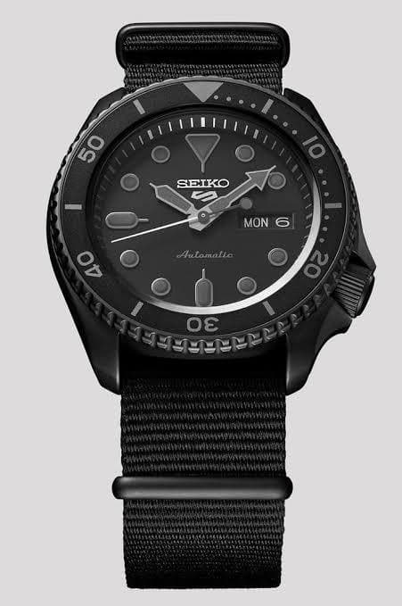 Seiko 5 Sports 100M Automatic Men's Watch Stealth All BLACK Nylon Strap SRPD79K1