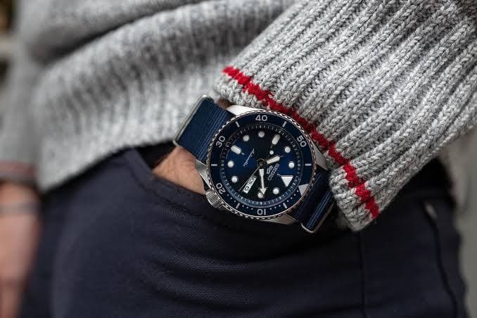 Seiko 5 Sports 100M Automatic Men's Watch Blue Bezel Dial Nylon Strap SRPD51K2