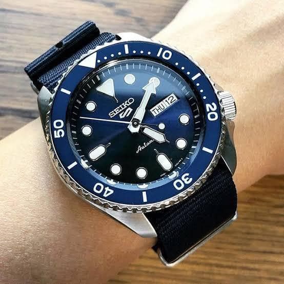 Seiko 5 Sports 100M Automatic Men's Watch Blue Bezel Dial Nylon Strap SRPD51K2