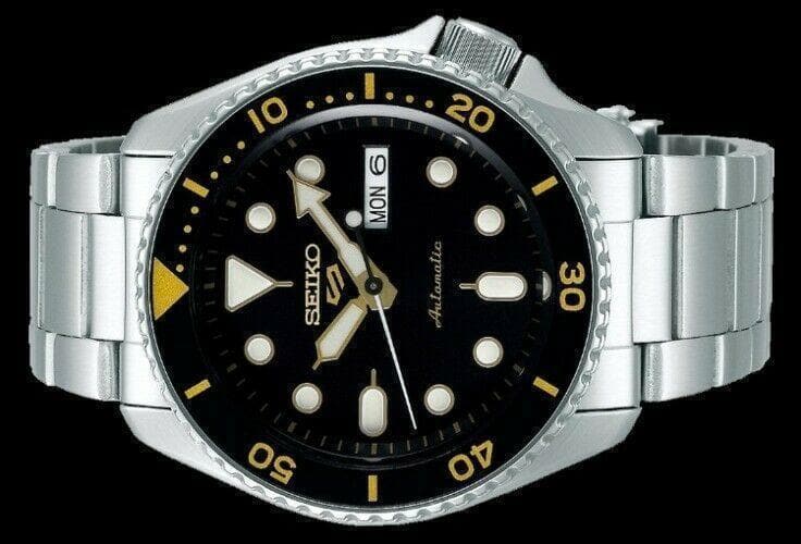 Seiko 5 Sports 100M Automatic Men's Watch Gold Black Bezel SRPD57K1