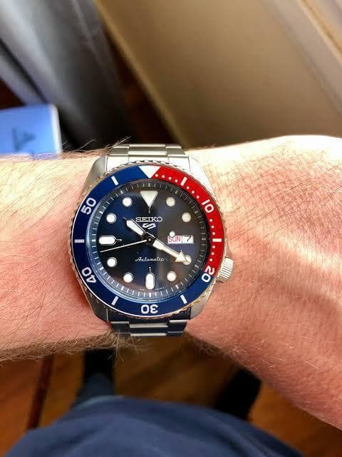 Seiko 5 Sports 100M Automatic Men's Watch Pepsi Bezel Blue Dial SRPD53K1