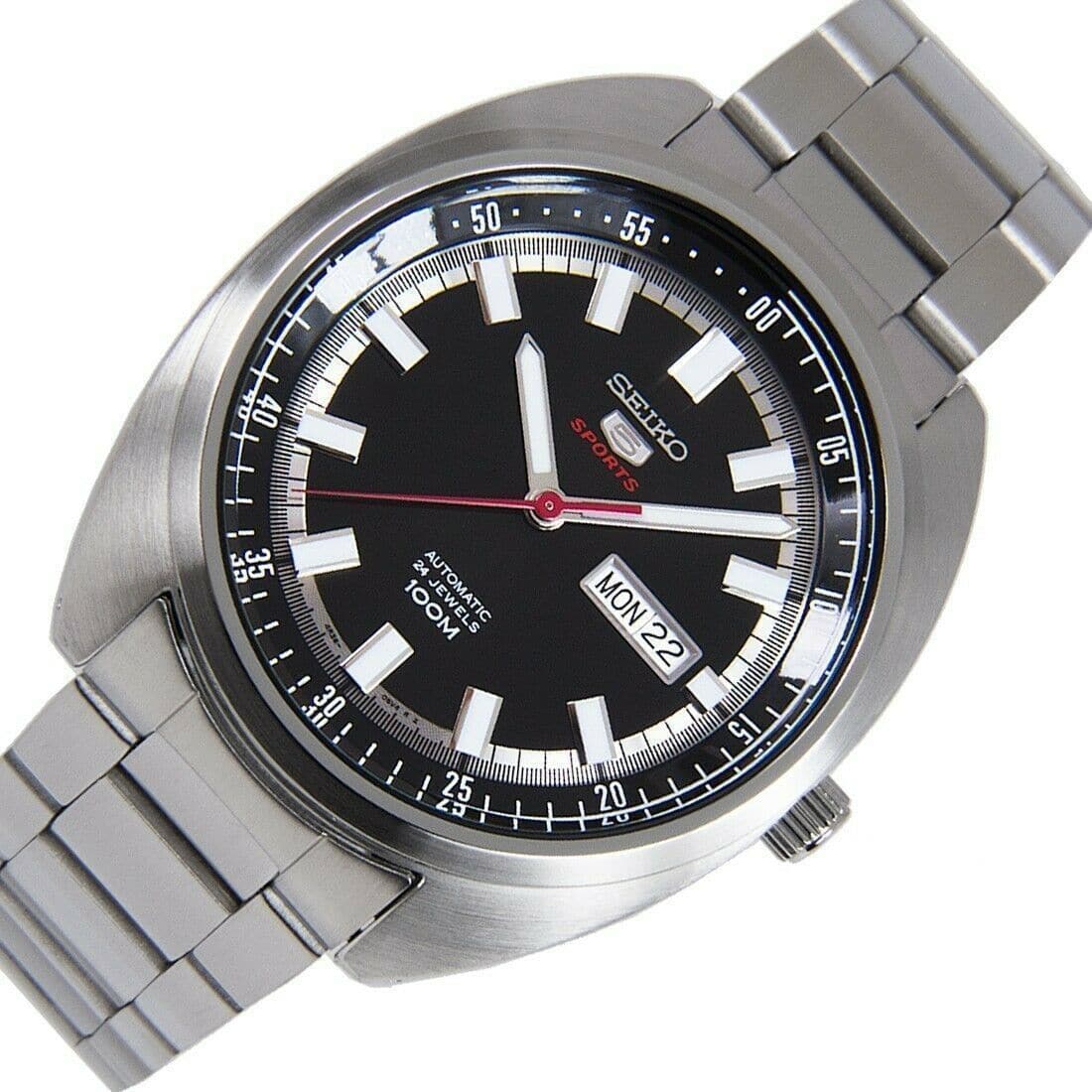 Seiko 5 Sports 100M Black Helmet Turtle Automatic Men's Stainless Steel Watch SRPB19K1