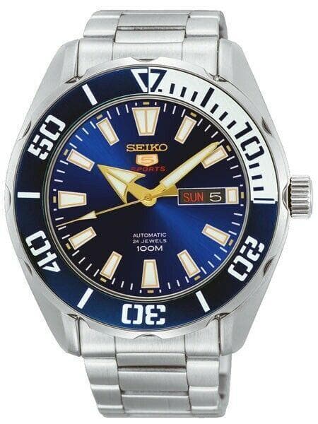 Seiko 5 Sports 100M Blue Dial Blue Bezel Men's Stainless Strap Watch SRPC51K1