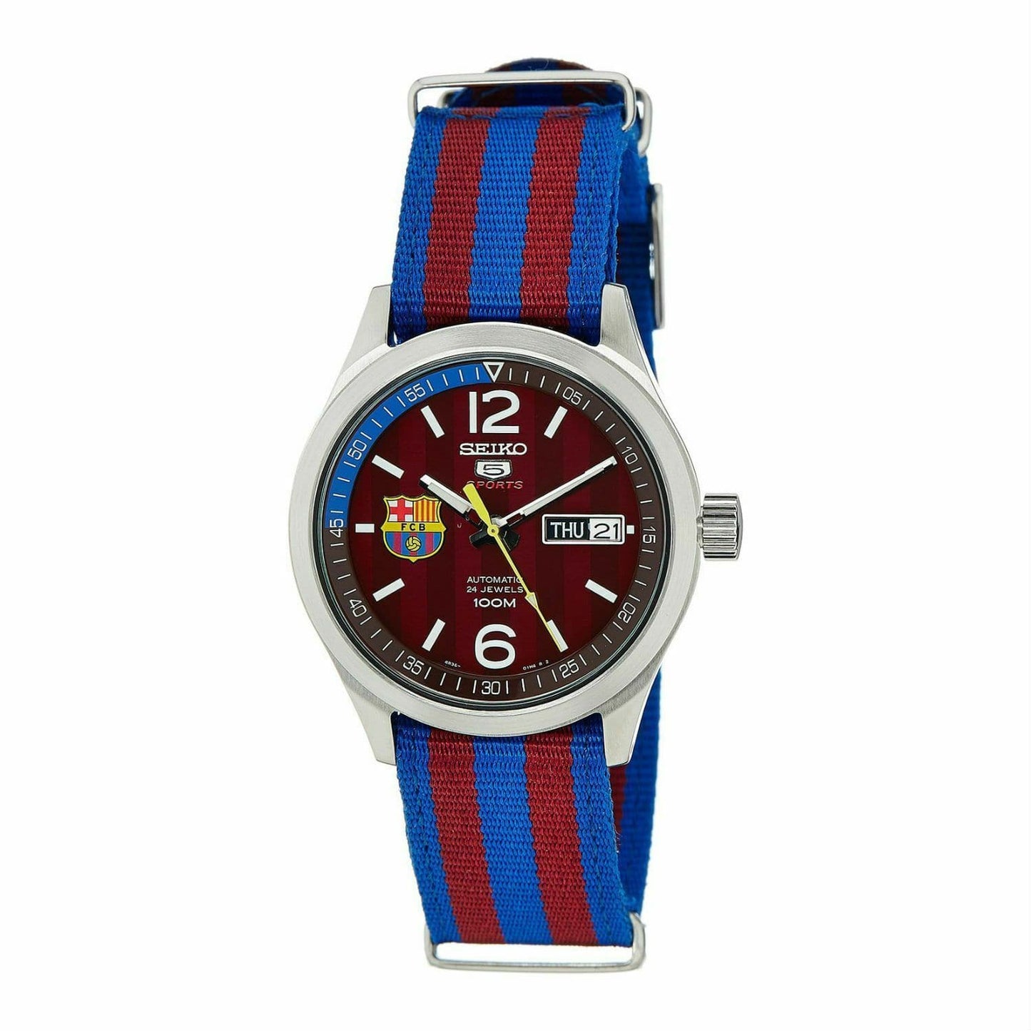 Seiko 5 Sports FC Barcelona 100M Red Dial Men's Watch Nylon Strap SRP305K1