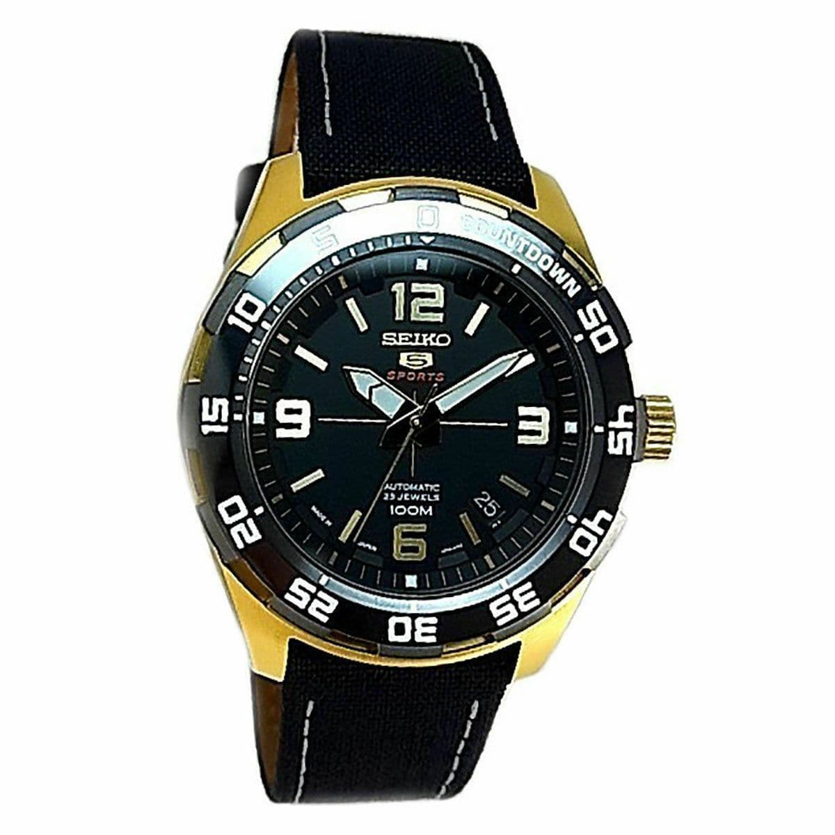 Seiko 5 Sports Japan Made 100M Automatic Watch Black Dial Nylon Strap SRPB86J1