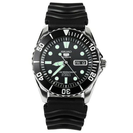 Seiko 5 Sports Japan Made Black Sea Urchin Automatic Watch Rubber Strap SNZF17J2