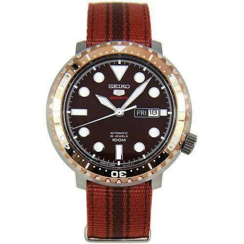 Seiko 5 Sports Japan Made Bottle Cap 100M Brown Dial Nylon Strap Watch SRPC68J1