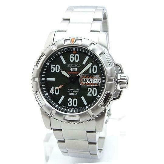 Seiko 5 Sports Japan Made Military 100M Green Dial Automatic Men's Watch SRP215J1