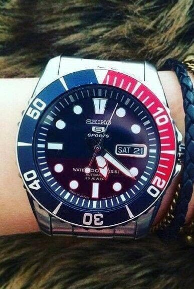 Seiko 5 Sports Japan Made Pepsi Sea Urchin Automatic Men's Watch SNZF15J1