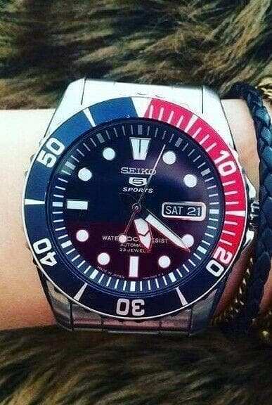 Seiko 5 Sports Japan Made Pepsi Sea Urchin Automatic Men's Watch SNZF15J1