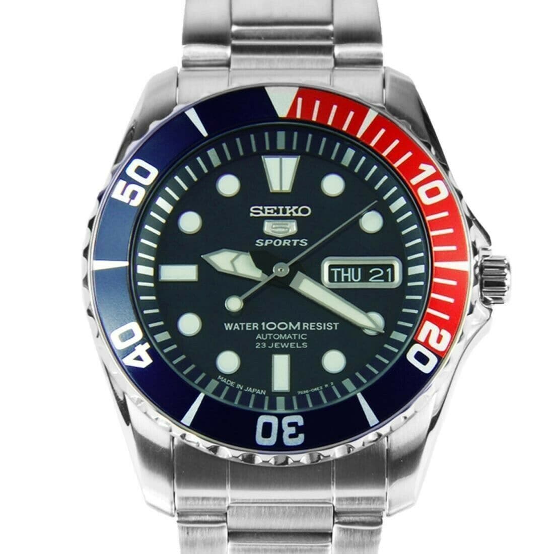 Seiko 5 Sports Japan Made Pepsi Sea Urchin Automatic Men's Watch SNZF15J1